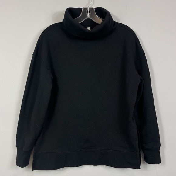 ATHLETA 24/7 Funnel Neck Sweatshirt XS BLACK CYA Fleece Turtleneck Side Slit Top - Picture 5 of 11